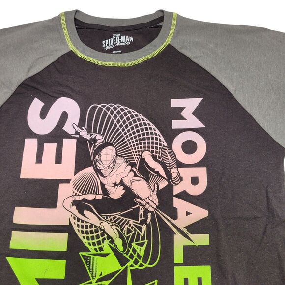 Marvel Boy Spiderman Logo Miles Morales Short Sleeves T-shirt Black/Gray Size M - Picture 4 of 7